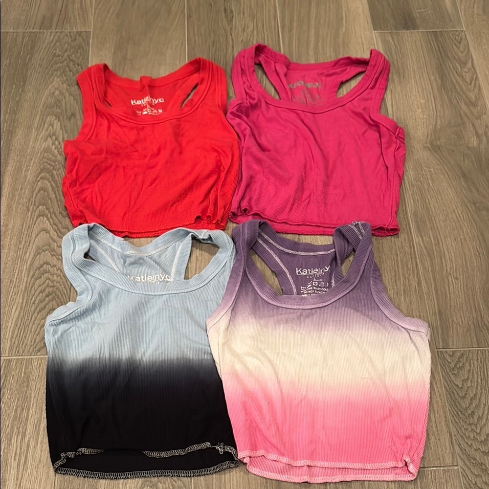 Katie J NYC Girls Racerback Crop Tops - Red, Pink, Blue, and Ombre Size L